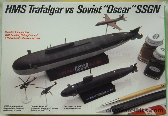 Testors 1/700 HMS Trafalgar vs Soviet Oscar Class SSGN and Nimrod MR2 and (2) Westland Seaking HAS5, 903 plastic model kit